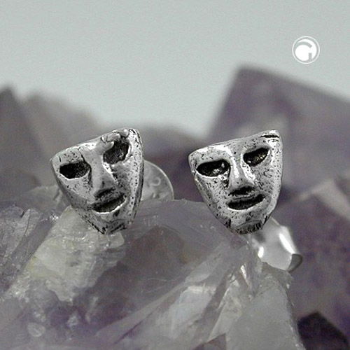 Paire de boucles d'oreilles argent sterling masque aspect antique