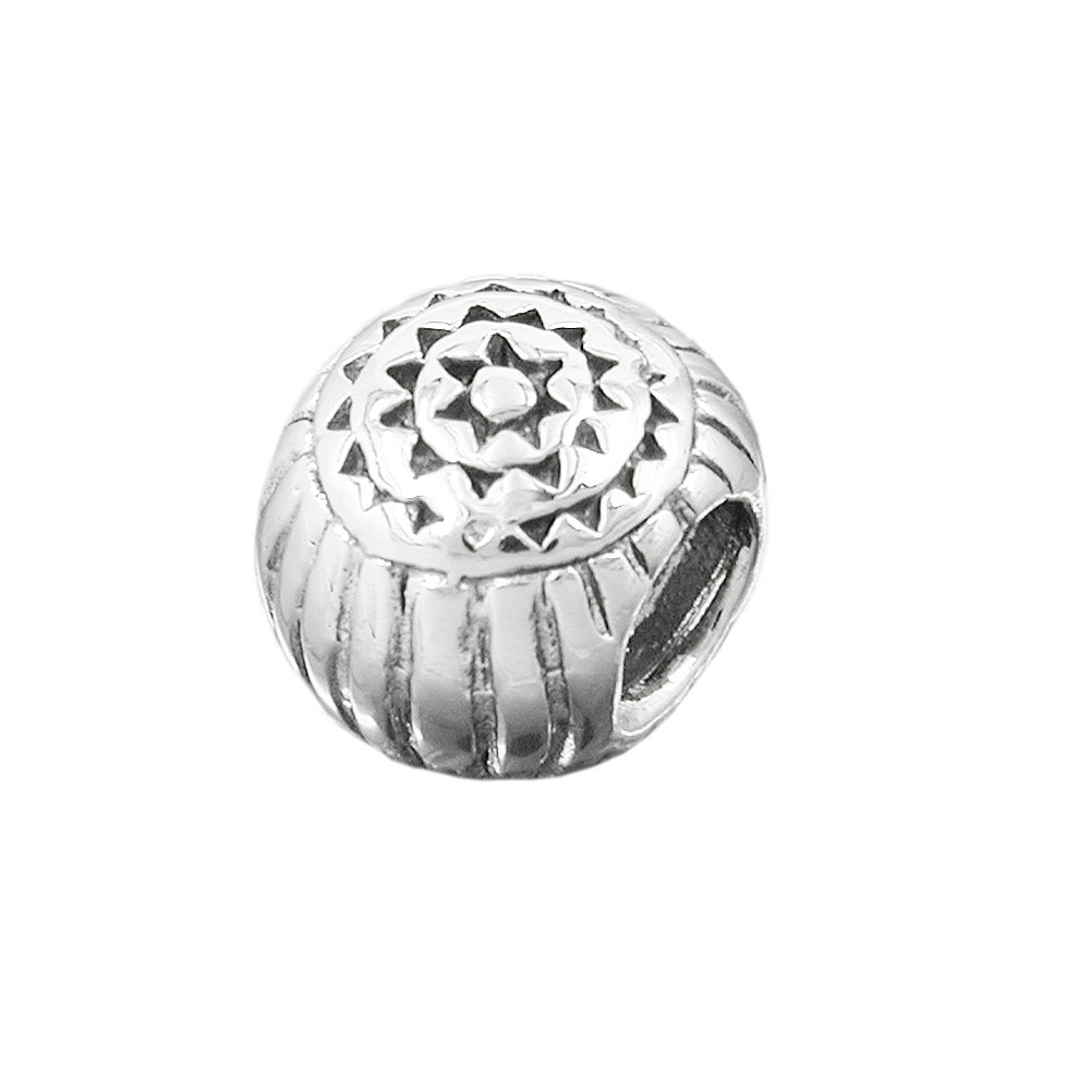 Pendentif argent 925 perle noircie rhodiée motif solaire géométrique