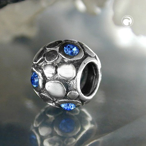Pendentif argent sterling perle bleue cristal vue de côté