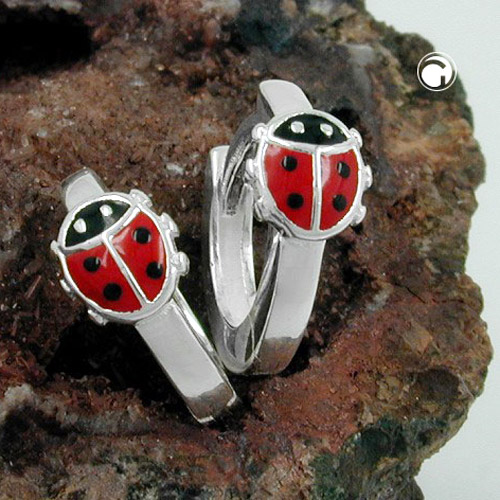 Créoles argent sterling avec motif coccinelle, vue de face