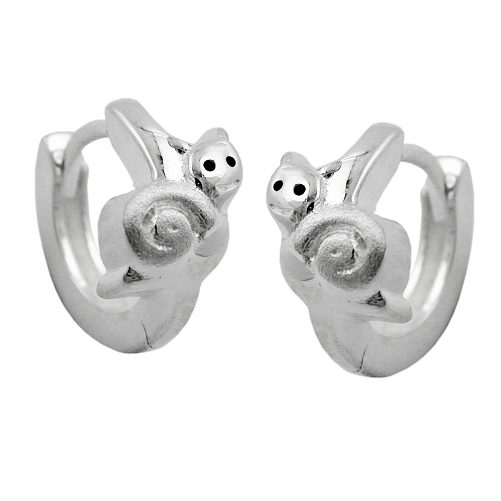 Boucles d'oreilles argent 925 en forme d'escargot avec yeux noirs laqués