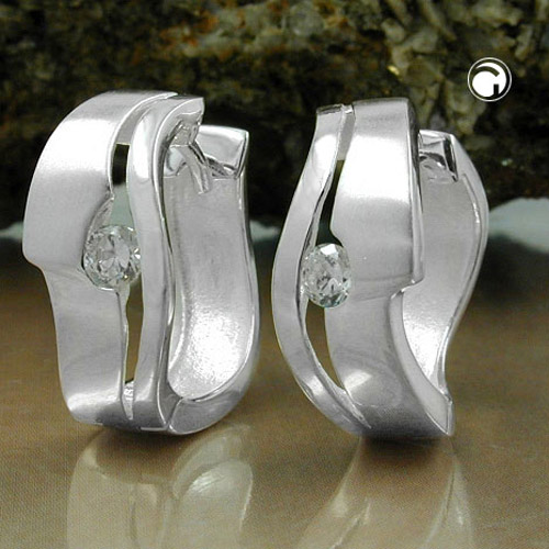 Créoles argent sterling zirconium finition mate