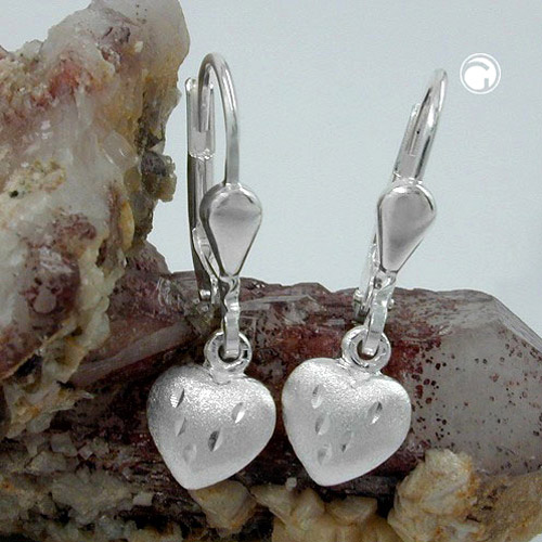 Puces à levier argent sterling forme coeur finition mate