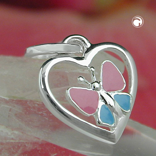 Bijou argent enfant pendentif papillon cœur laqué bleu rose