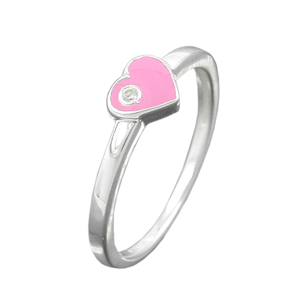 Bague argent 925 coeur zircon rose vue de face