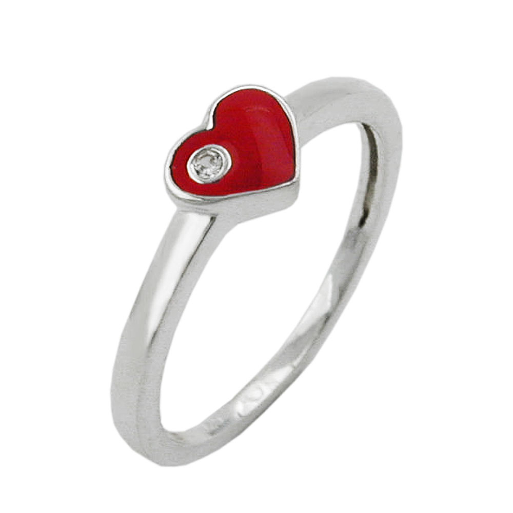 Bague argent coeur rouge laqué avec zirconia