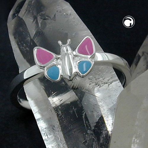 Bague enfant argent sterling papillon rose bleu
