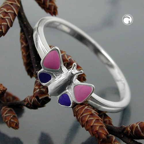 Bague argent sterling papillon laqué rose et violet enfant