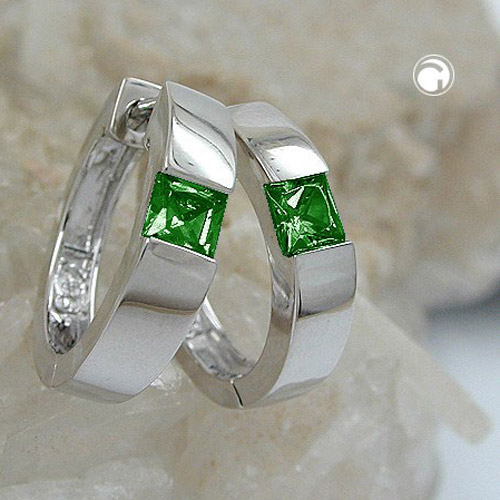 Paire de boucles d'oreilles argent sterling avec pierre verte