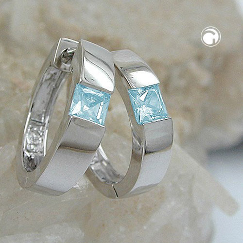 Créoles argent zirconia aqua vue de profil