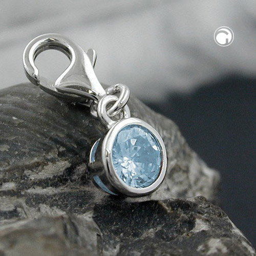 Charm pendentif argent rhodié pierre bleue vue de profil