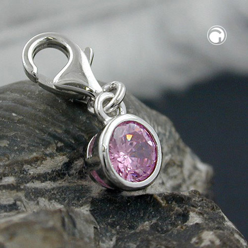 Charm argent sterling zirconia rose vue de profil
