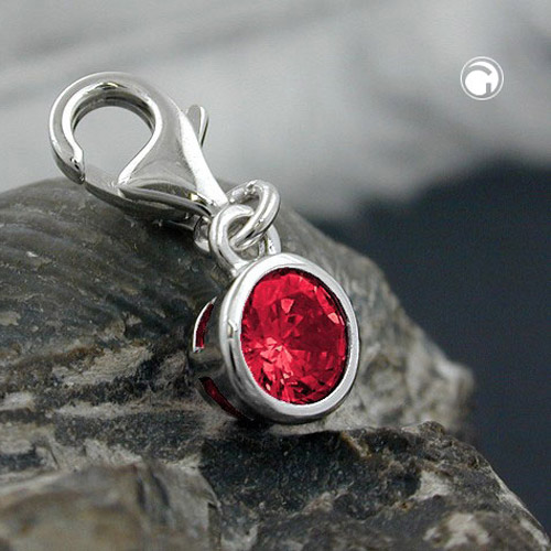Charme argent sterling rhodié avec pierre rouge vue de profil