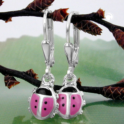 Paire de boucles d'oreilles argent sterling motif papillon émail rose