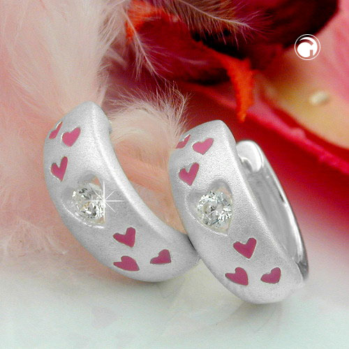 Créoles argent pour enfant ornées de cœurs roses et zirconium