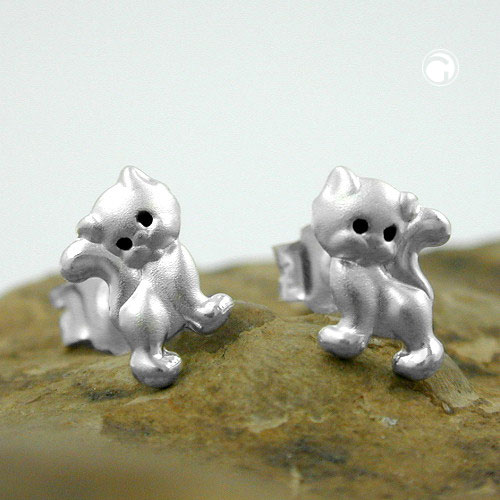 Paire de boucles d'oreilles argent sterling tête de chat, fermoir papillon
