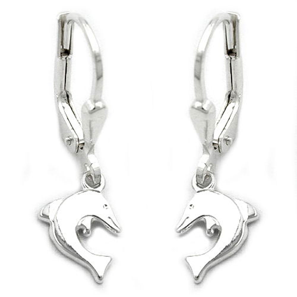 Boucles d'oreilles argent 925 en forme de dauphin, fermoir à levier, finition mate