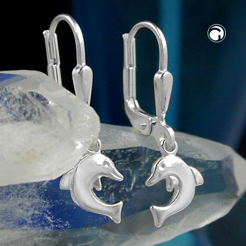 Paire de boucles d'oreilles argent sterling dauphin, vue de profil, bijou mer