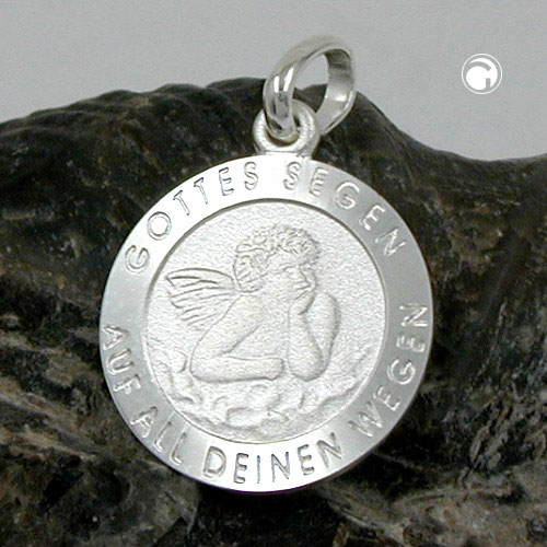 Pendentif argent sterling ange finition mate vue de profil