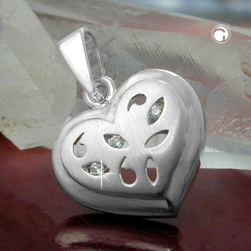 Pendentif coeur argent sterling ajouré avec cubic zirconias, vue de face