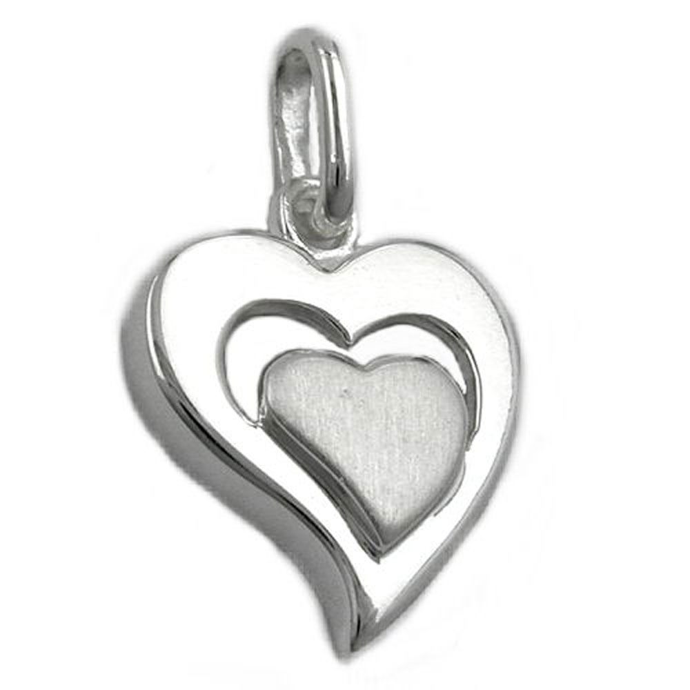 Pendentif argent 925 deux coeurs finition mate