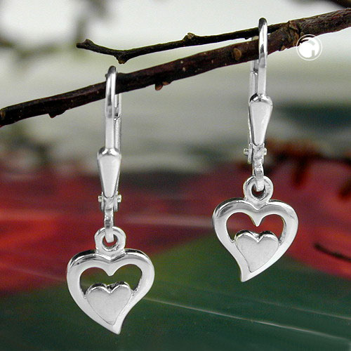 Boucles d'oreilles argent sterling forme cœur mat et brillant