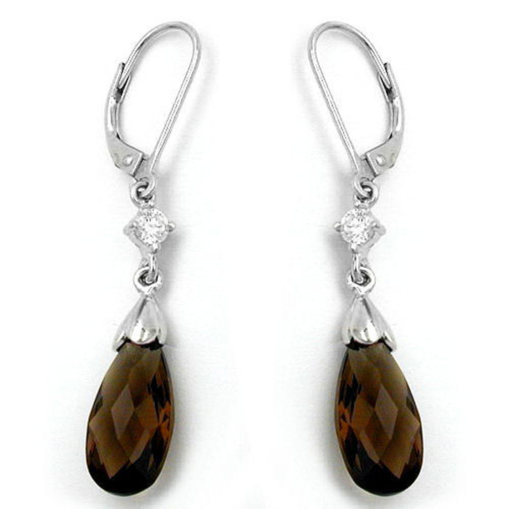 Boucles d'oreilles argent 925 avec zirconium marron goutte facetté et fermoir levier