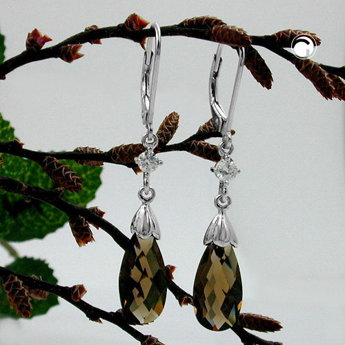 Paire de boucles d'oreilles argent sterling zirconium cubique marron forme goutte