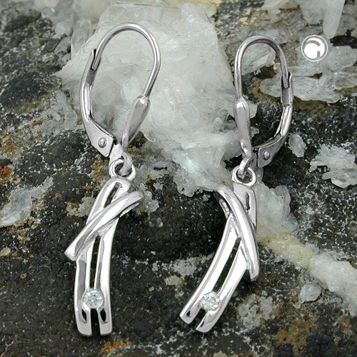 Boucles d'oreilles argent rhodié zirconium vue profil