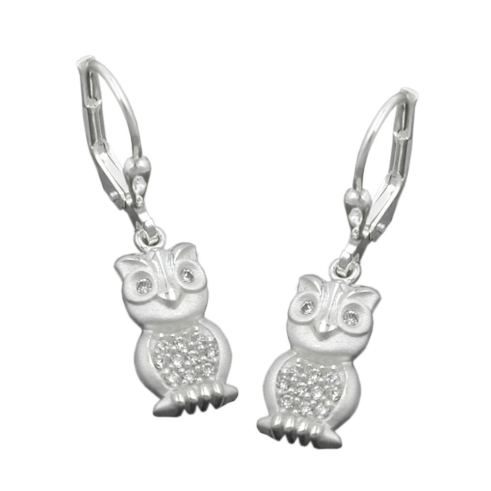 Boucles d'oreilles hibou en argent 925/000 vue de face