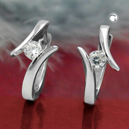 Boucles d'oreilles argent sterling zirconium blanc, détail du fermoir à charnière