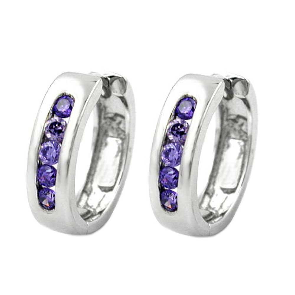 Boucles d'oreilles créoles argent 925 avec zirconia améthyste