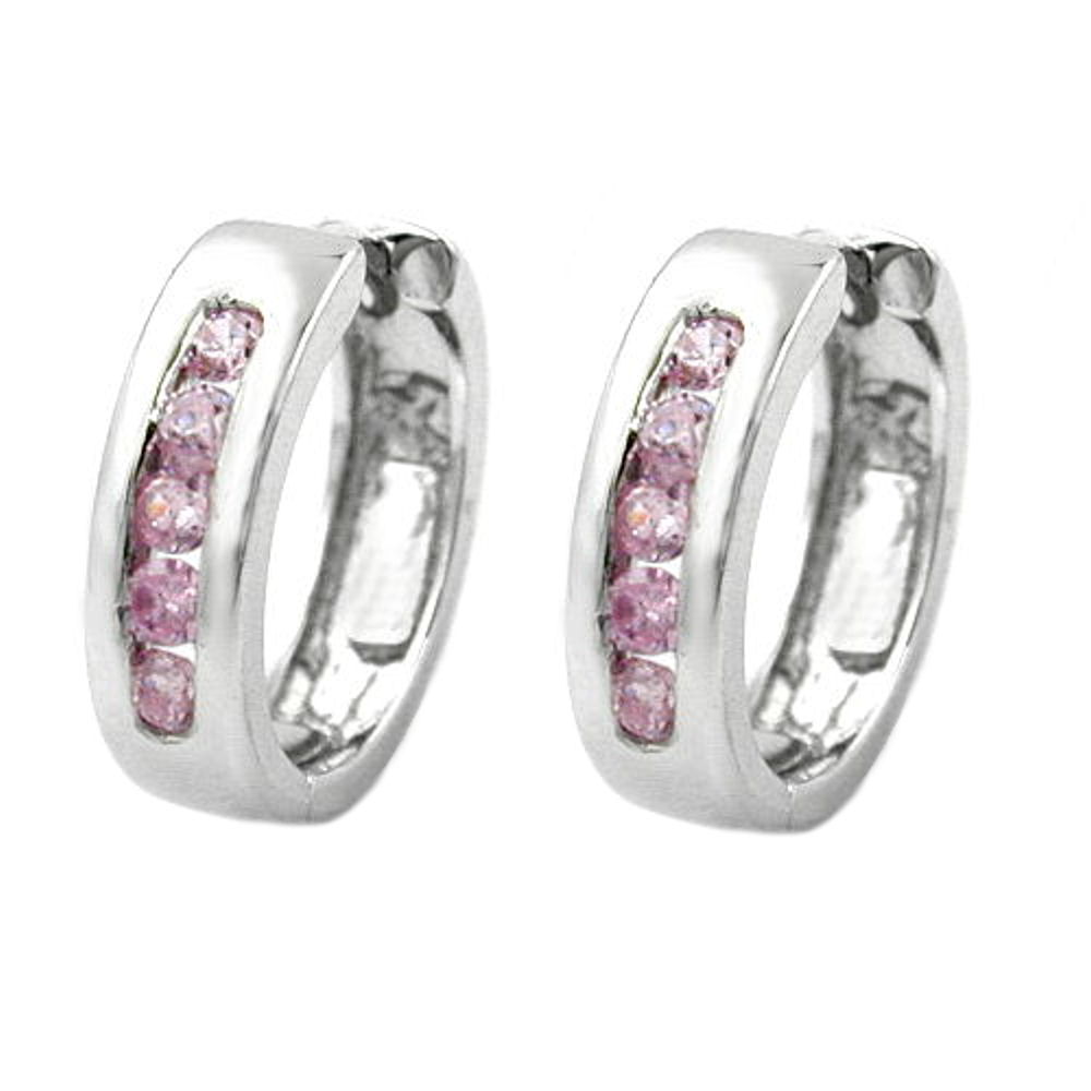 Boucles d'oreilles créoles argent 925 avec zirconias lilas