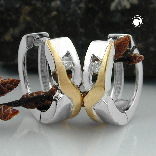 Créoles à charnière argent bicolores, finition mate et dorée