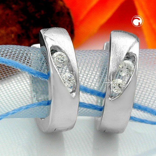 Paire de boucles d'oreilles argent sterling à charnière avec zirconium blanc