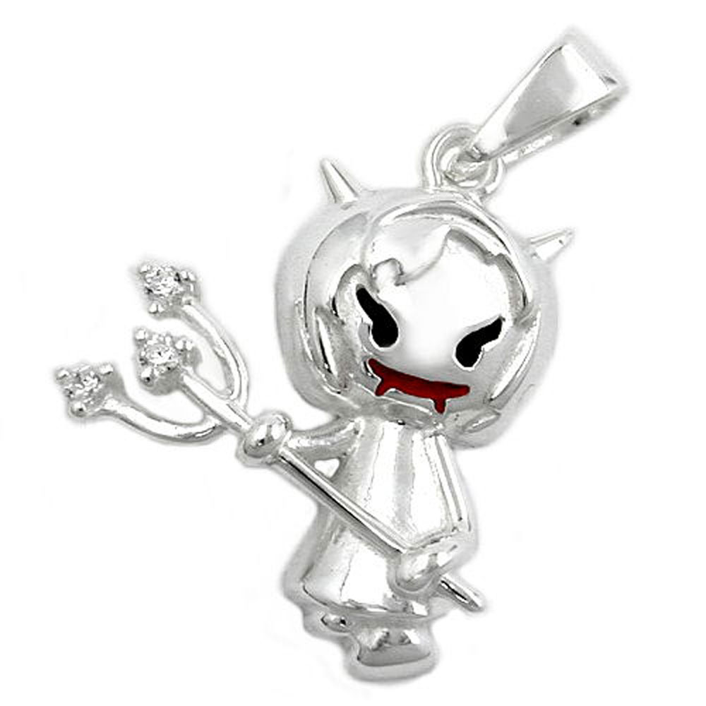 Pendentif argent diable avec zirconia sur fond noir