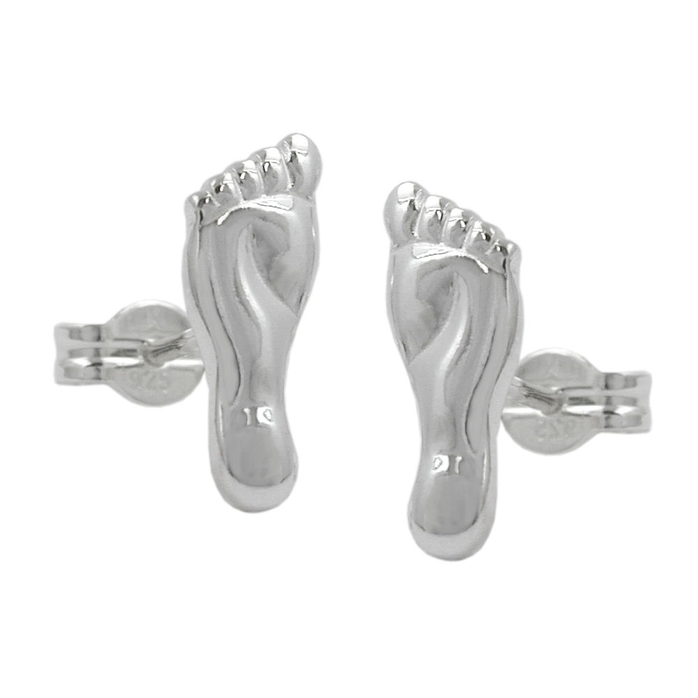 Boucles d'oreilles argent 925 en forme de pied polies brillant
