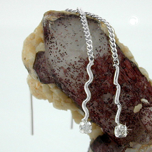 Boucles d'oreilles fines en argent sterling à enfiler, barre ondulée et zircone