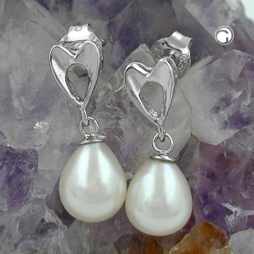 Paire de boucles d'oreilles argent sterling perle blanche
