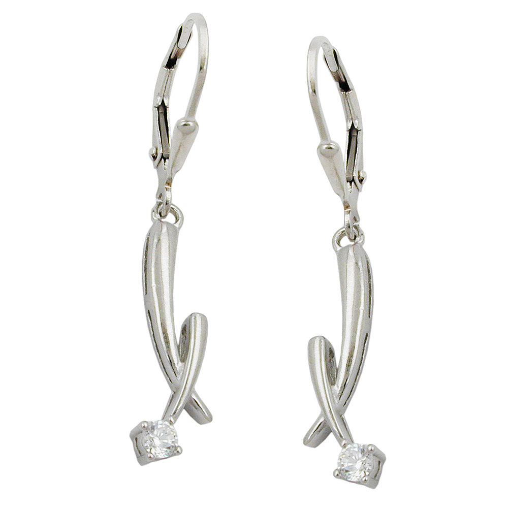 Boucles d'oreilles argent 925 à zirconium, fermoir levier