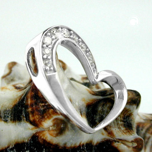 Pendentif cœur argent sterling zirconias rhodié