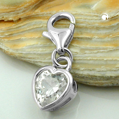 Pendentif argent sterling rhodié forme cœur et zirconium blanc