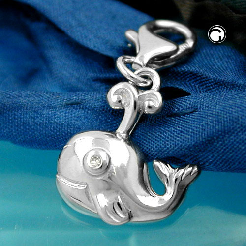 Pendentif argent sterling baleine finition rhodiée