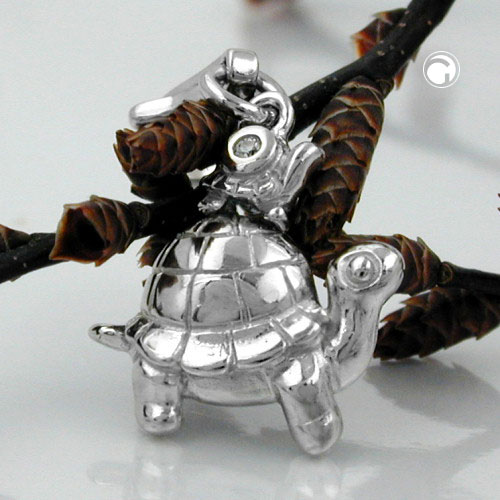 Pendentif argent tortue bébé zircon vue de profil