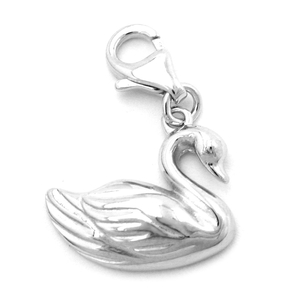 Pendentif argent 925 cygne rhodié vue face