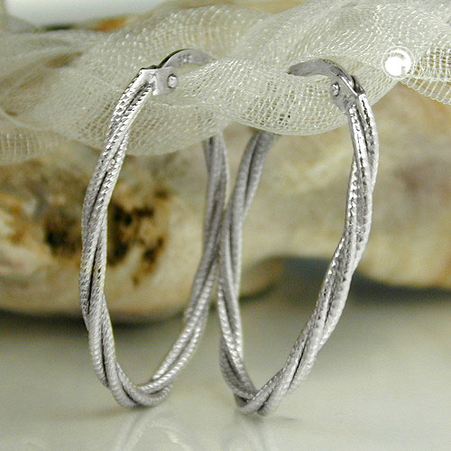 Paire de boucles d'oreilles argent sterling forme ovale effet corde