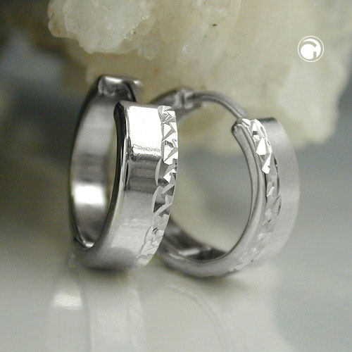 Paire de boucles d'oreilles argent rhodié forme cercle brillant