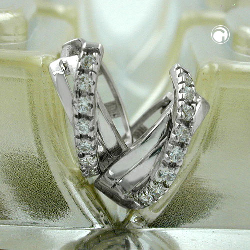 Créoles argent rhodié à diagonale zirconium vue de face