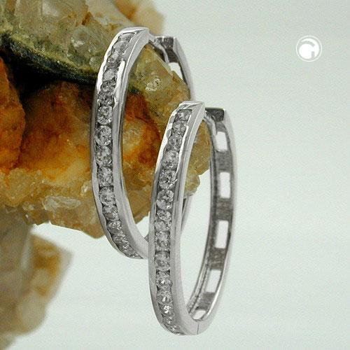 Paire de boucles d'oreilles cercle argent sterling zirconium