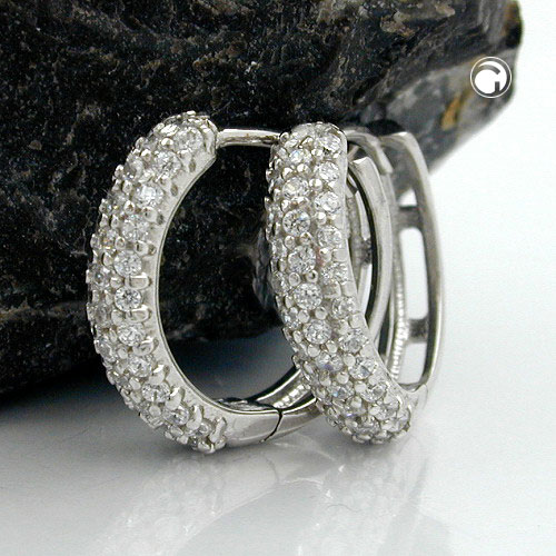 Paire de boucles d'oreilles hoop argent sterling zirconium vue de profil